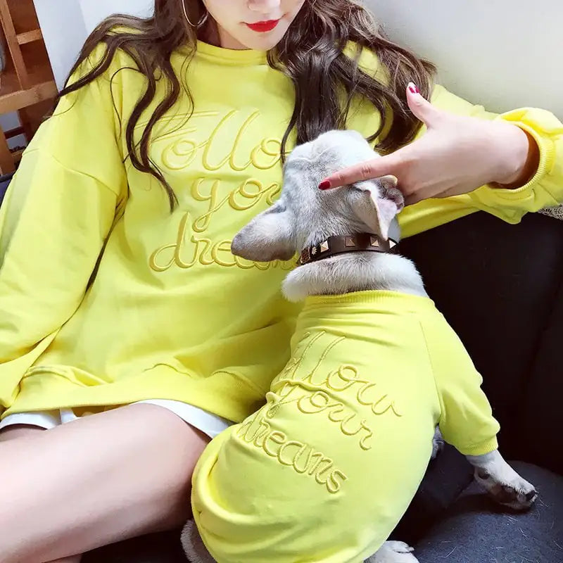 Conjunto Combinando de Estimação e Dono Estilo Pais e Filhos