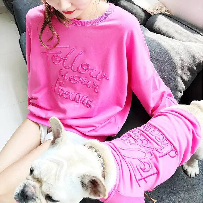 Conjunto Combinando de Estimação e Dono Estilo Pais e Filhos